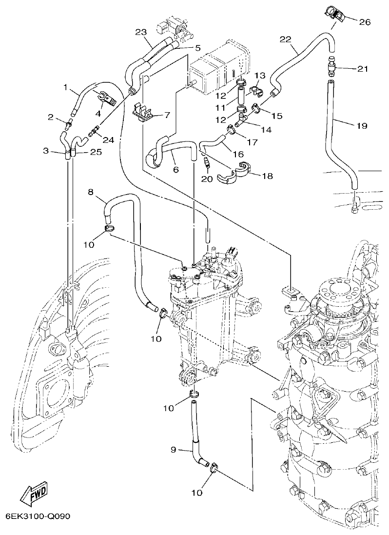 Yamaha F115B, FL115B, FL115BET INTAKE 3 parts diagram